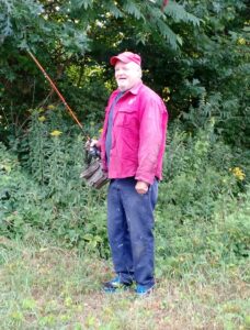 Chris on his way to enjoying a day of fly fishing.